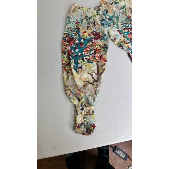 H&M Women's Multicolor Floral Sheer Long Sleeve Blouse Casual Size 2 - Picture 11 of 14